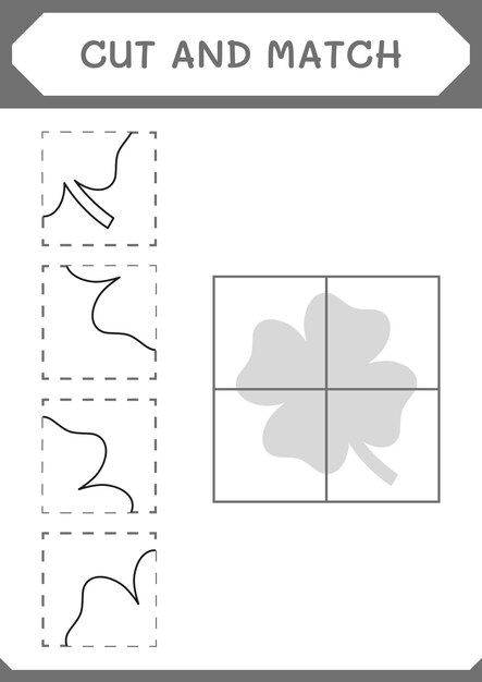 Knip en match delen van clover-spel voor kinderen afdrukbaar werkblad met vectorillustratie
