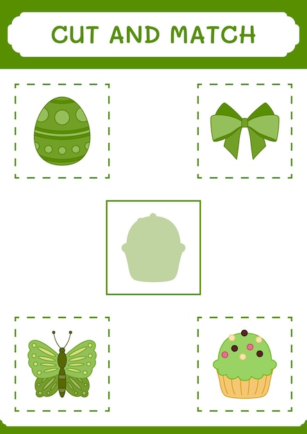 Knip en match delen van cupcake-spel voor kinderen afdrukbaar werkblad met vectorillustratie