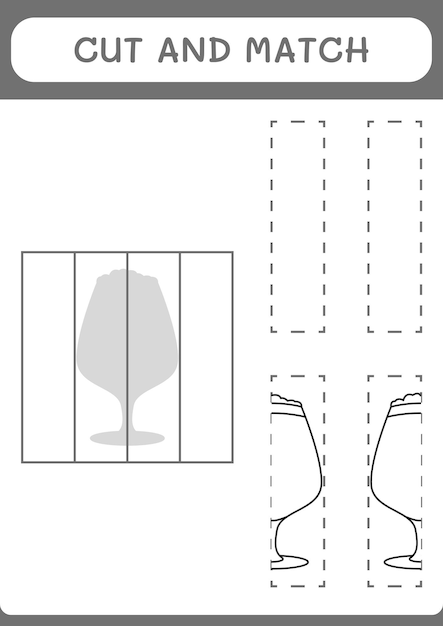 Knip en match delen van het bierspel voor kinderen afdrukbaar werkblad met vectorillustratie