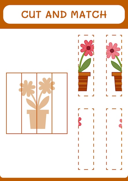 Knip en match delen van het bloemenspel voor kinderen Afdrukbaar werkblad met vectorillustratie