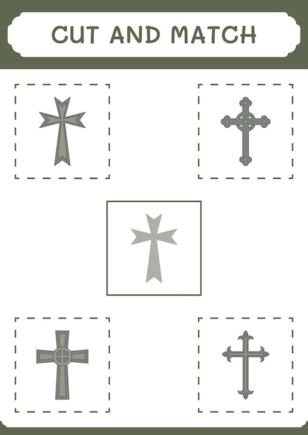 Knip en match delen van het christelijke kruisspel voor kinderen afdrukbaar werkblad met vectorillustratie