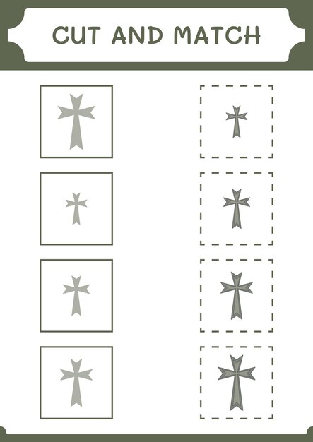 Knip en match delen van het christelijke kruisspel voor kinderen afdrukbaar werkblad met vectorillustratie