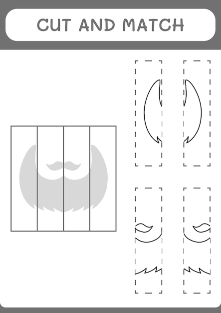 Knip en match delen van het kabouterbaardspel voor kinderen Afdrukbaar werkblad met vectorillustratie