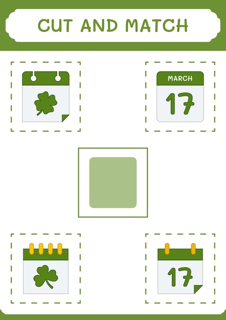 Knip en match delen van het kalenderspel voor kinderen Afdrukbaar werkblad met vectorillustratie