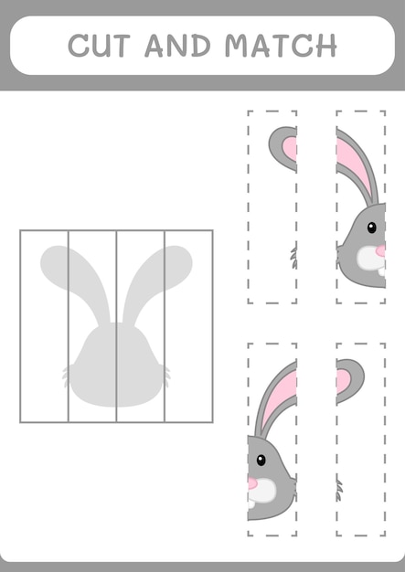 Knip en match delen van het konijnenspel voor kinderen afdrukbaar werkblad met vectorillustratie
