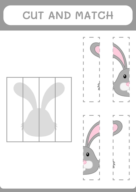 Knip en match delen van het konijnenspel voor kinderen Afdrukbaar werkblad met vectorillustratie