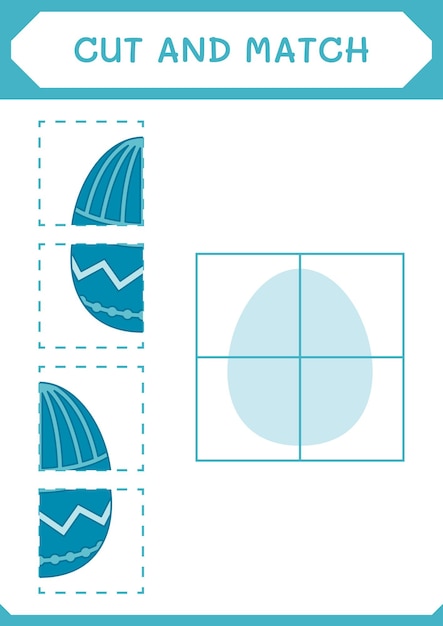 Knip en match delen van het paasei-spel voor kinderen afdrukbaar werkblad met vectorillustratie