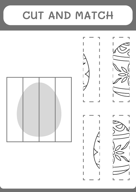 Knip en match delen van het paasei-spel voor kinderen Afdrukbaar werkblad met vectorillustratie