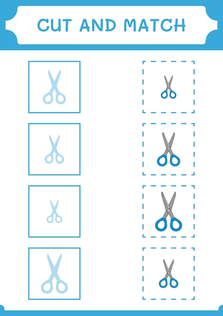 Vector knip en match delen van het schaarspel voor kinderen afdrukbaar werkblad met vectorillustratie