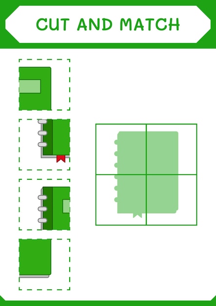 Knip en match delen van Notebook-spel voor kinderen Afdrukbaar werkblad met vectorillustratie