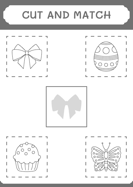 Knip en match delen van Ribbon-spel voor kinderen Afdrukbaar werkblad met vectorillustratie