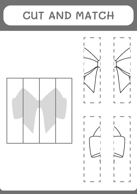 Knip en match delen van ribbon-spel voor kinderen afdrukbaar werkblad met vectorillustratie