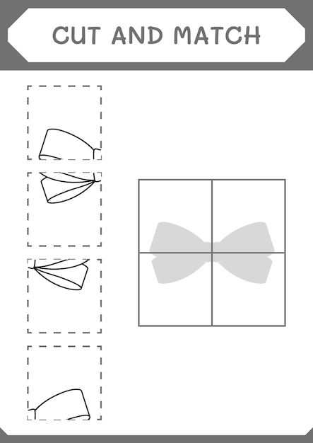Knip en match delen van Ribbon-spel voor kinderen Afdrukbaar werkblad met vectorillustratie