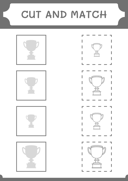 Knip en match delen van Trophy-spel voor kinderen Afdrukbaar werkblad met vectorillustratie