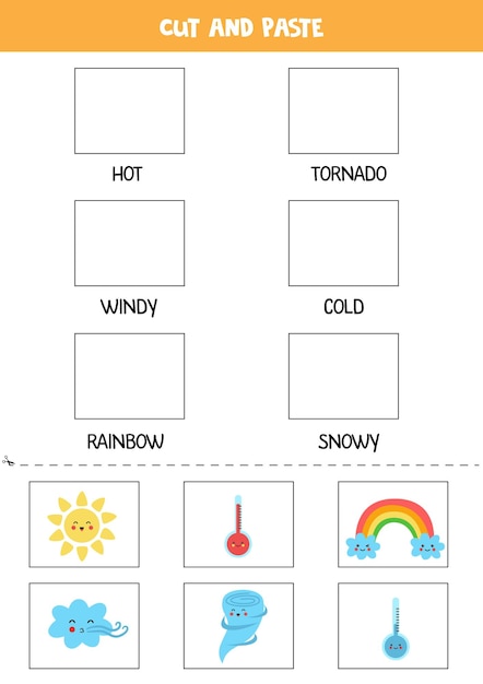 Knip weerfoto's en plak ze in de juiste vakken Werkblad voor kinderen