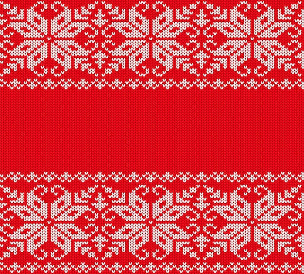 Knit christmas geometric ornament design. xmas seamless pattern red background. knitted winter sweater texture.