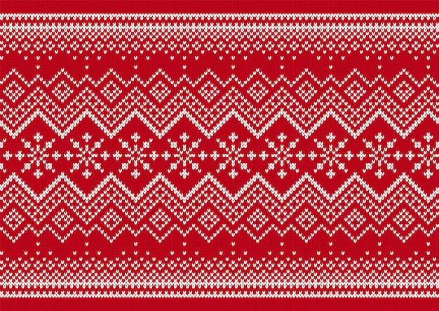니트 프린트. 크리스마스 완벽 한 패턴입니다. 빨간 니트 스웨터 배경입니다. 크리스마스 텍스처입니다. 삽화
