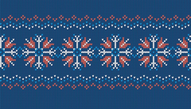 Knit seamless pattern. blue knitted texture with snowflakes. christmas frame. xmas print