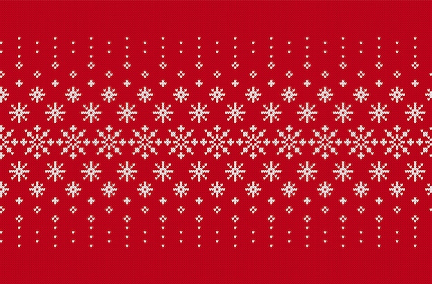 Knit seamless pattern. red knitted texture with snowflakes. christmas border. fair isle traditional background.