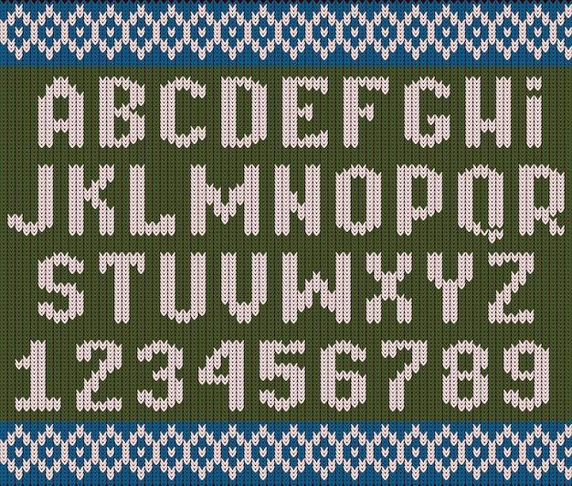 Вязаный алфавит. рождественский текстурированный шрифт для празднования одежды свитер или набор алфавит джемпер.