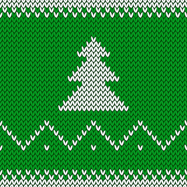 ニットのクリスマスの背景。明けましておめでとうございます2018。クリスマスツリーと新年のシームレスなニットパターン。ニットセーターのデザイン。