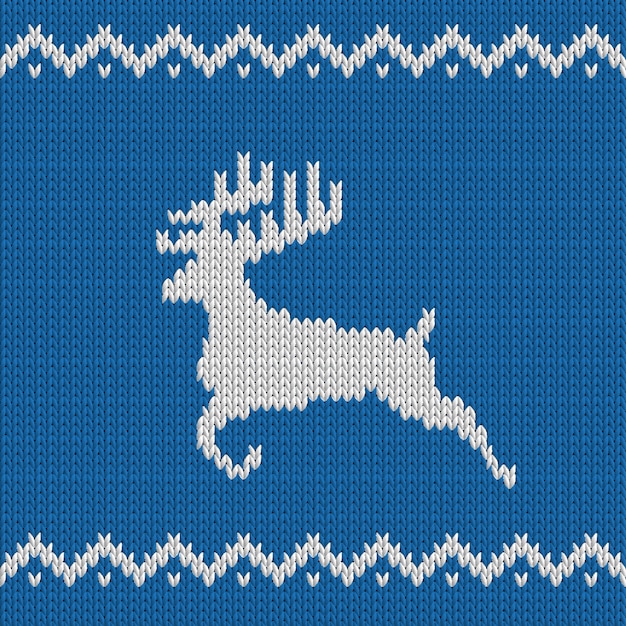 Knitted Christmas blue seamless pattern with deer