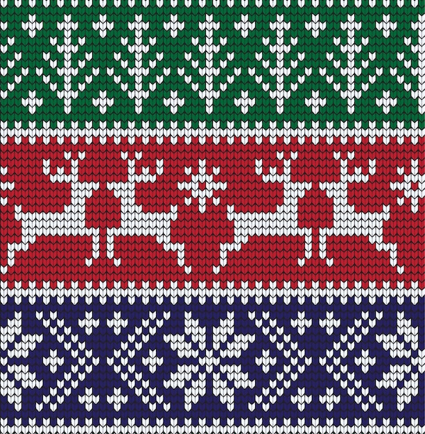 Knitted Christmas and New Year pattern in cow. Wool Knitting Sweater Design.