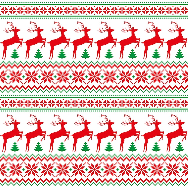 Knitted Christmas and New Year pattern. Wool Knitting Sweater Design. Wallpaper wrapping paper textile print. Eps 10