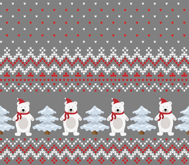 Knitted christmas and new year pattern. wool knitting sweater design. wallpaper wrapping paper textile print. eps 10