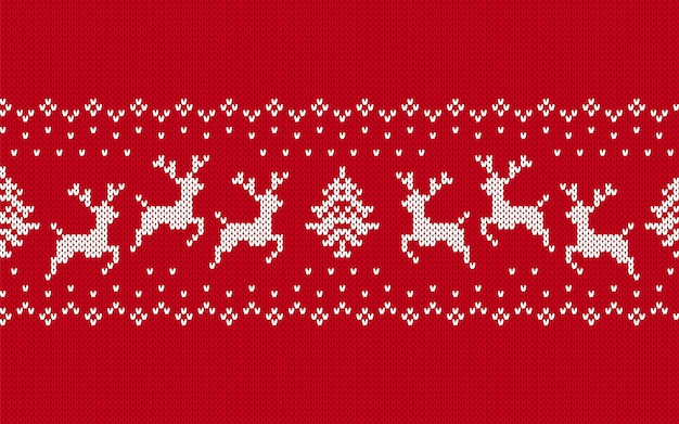 Knitted christmas pattern. Red seamless print. Vector illustration.