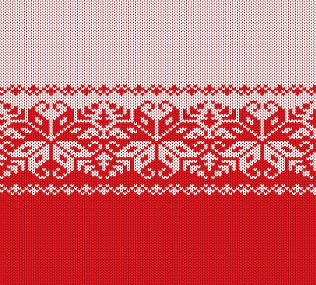 Knitted christmas red and white floral geometric ornament. xmas knit winter sweater texture design.