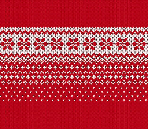 Knitted Christmas seamless pattern Fair isle traditional ornament Red knitted texture Xmas print with snowflakes