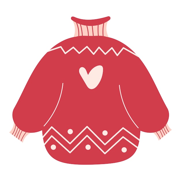 Knitted cozy warm red sweater. traditional winter warm clothes. hand-drawn vector illustration.