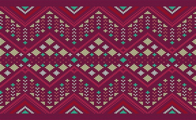 Knitted ethnic pattern Vector embroidery crochet background Red and yellow pattern Moroccan fashion