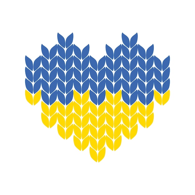 Vector knitted heart the colors of the ukrainian flag are yellow and blue icon emblem glory to ukraine