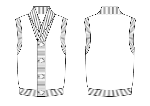 Vector knitted man vest with buttons on front. black and white