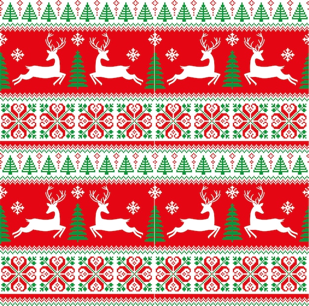 Knitted, pixel christmas and new year pattern. wool knitting sweater design. wallpaper wrapping paper textile print. eps 10