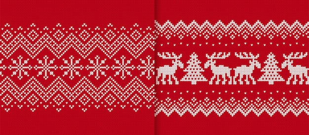 Knitted seamless frames Christmas red textures Knit fair isle traditional ornament Xmas print Holiday background