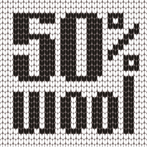 Vector knitted text. 50 percent wool. in black and white colors