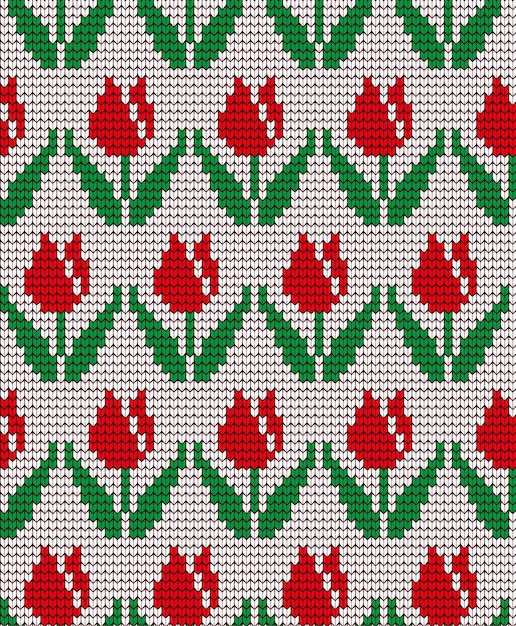 Knitted winter flower pattern vector knitwear pattern on fabric