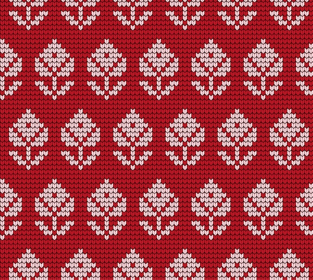 Knitted winter flower pattern vector knitwear pattern on fabric