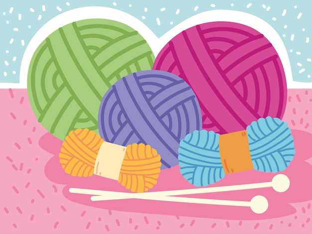 Vettore lavorare a maglia gomitoli di lana colorati