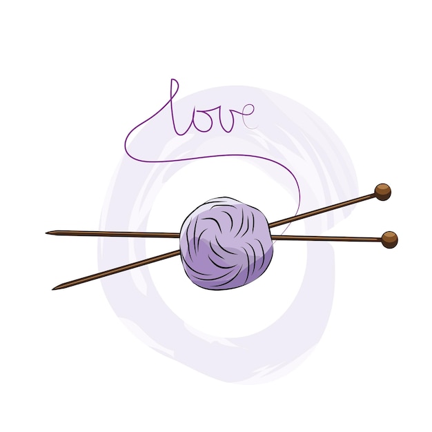 Knitting handmade ball of wool with knitting threads and knitting needles for hobbies made with l