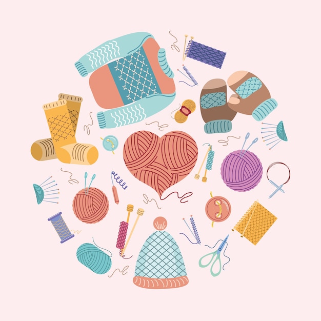 Knitting handmade icons set