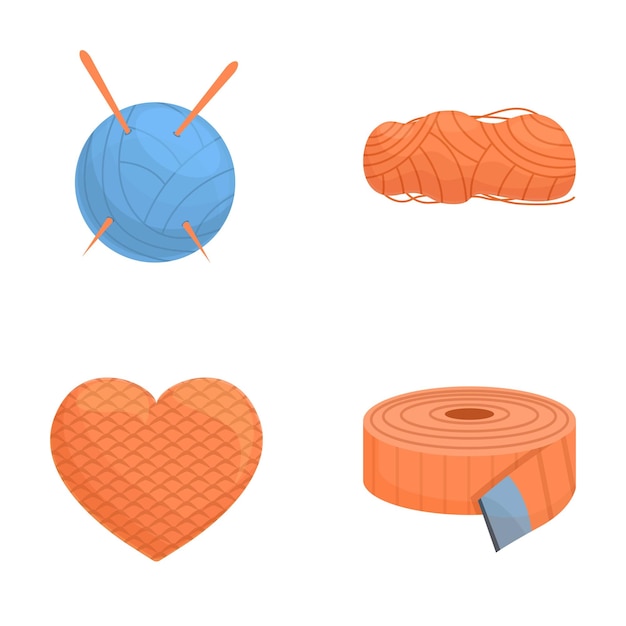 Vector knitting icons set cartoon vector knitting thread needle and measuring tape