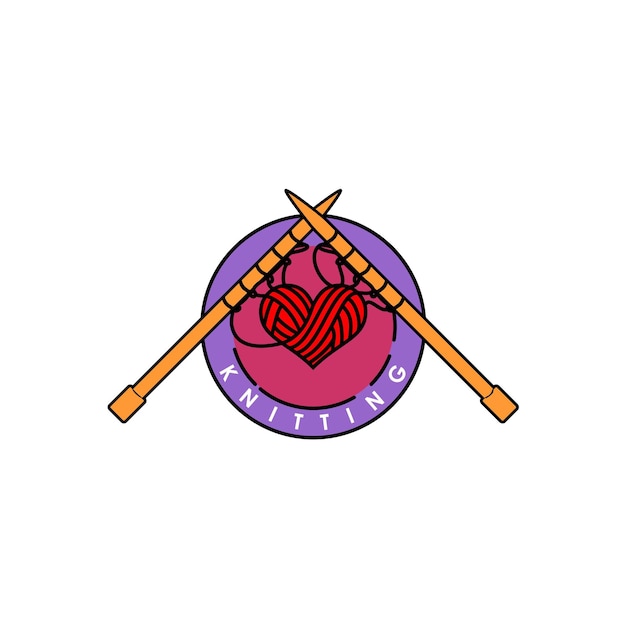 knitting lovers stamp sticker emblem logo design vector badge illustration