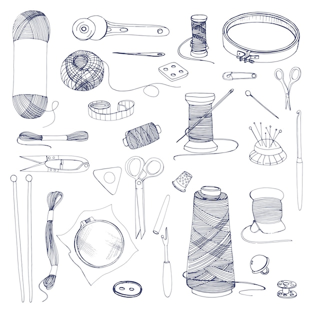 Vector knitting and sewing accessories.