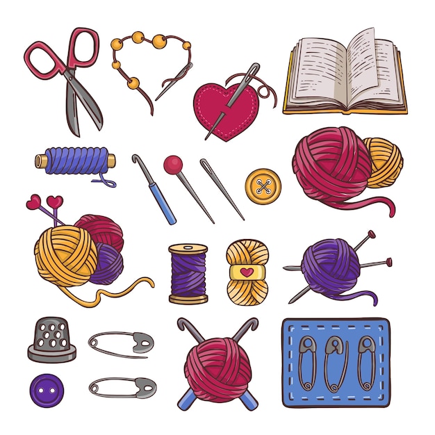 Knitting sewing symbols set needlework  vector made by hands