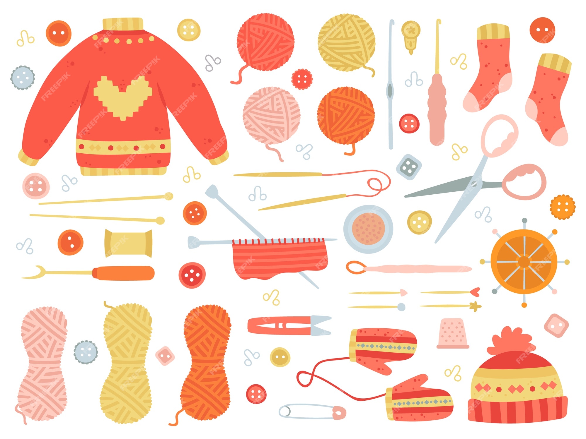 Premium Vector  Knitting tools and clothing in flat design