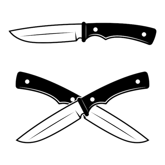 Набор ножей векторных объектов или элементов в винтажном черно-белом стиле изолированных иллюстрация